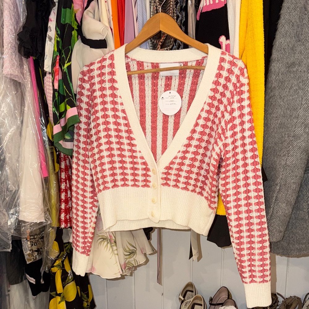 Lush Pink and Cream Cardigan Sweater